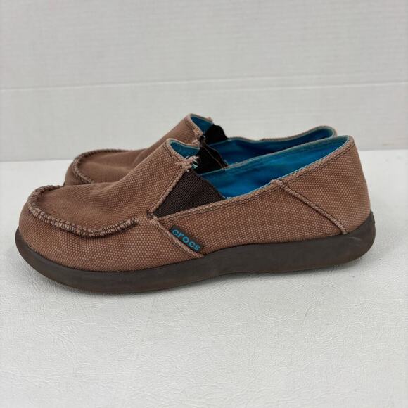 Crocs Canvas Loafer Junior Size 5 Brown Slip On Shoe Unisex Comfort - Picture 3 of 8